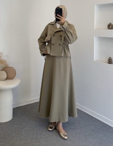 3127 trençkot etekli takım- Yeşil