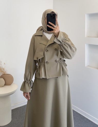 3127 trençkot etekli takım- Yeşil