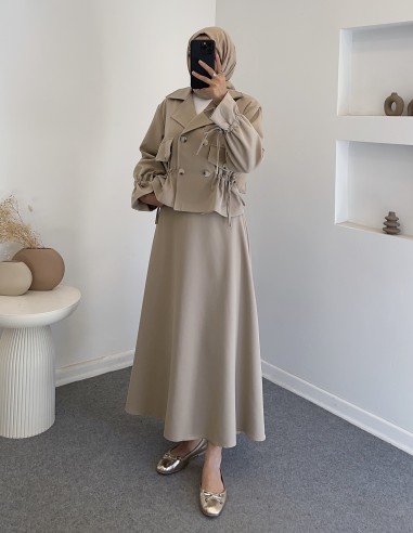 3127 trençkot etekli takım- Bej