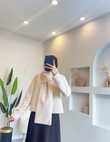 2943 kalp düğmeli kısa kaban - Taş