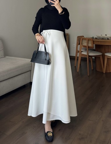 508 kurvaze bağlamalı scuba etek - Beyaz