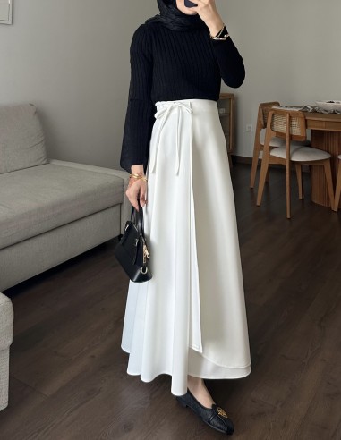 508 kurvaze bağlamalı scuba etek - Beyaz