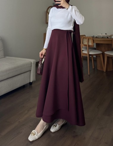 508 kurvaze bağlamalı scuba etek -bordo