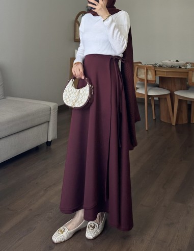 508 kurvaze bağlamalı scuba etek -bordo