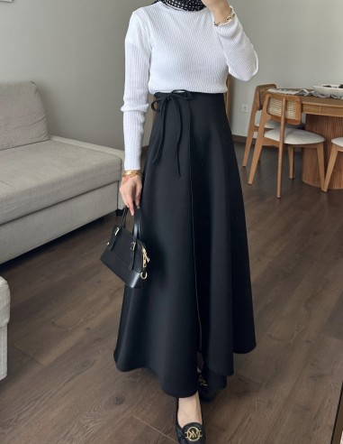 508 kurvaze bağlamalı scuba etek - siyah