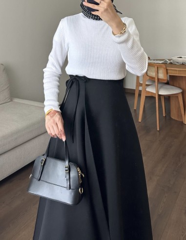 508 kurvaze bağlamalı scuba etek - siyah