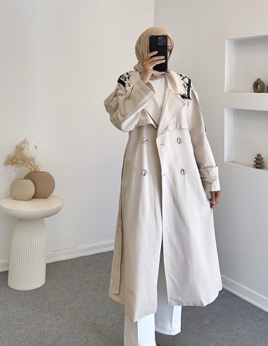 2209 yaka detay trençkot - taş