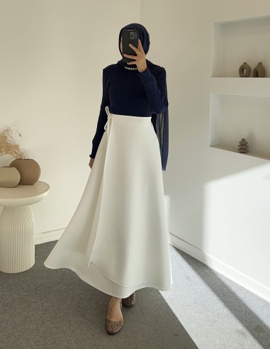 508 kurvaze bağlamalı scuba etek - Beyaz