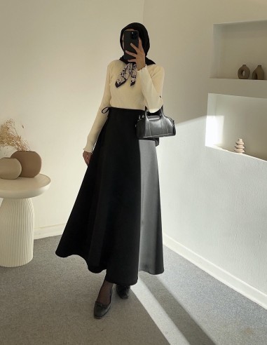 508 kurvaze bağlamalı scuba etek - siyah