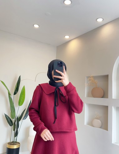 9164 bebe yaka etekli takım - bordo