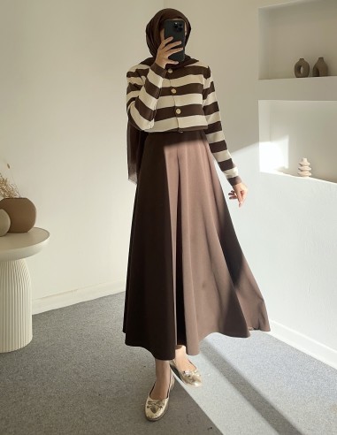 2796 çizgili hırka - Kahverengi