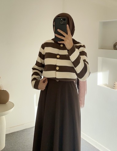 2796 çizgili hırka - Kahverengi