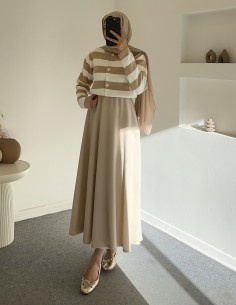 2796 çizgili hırka - Bej