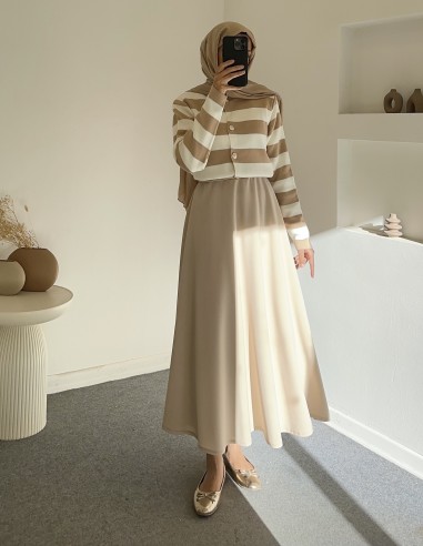 2796 çizgili hırka - Bej
