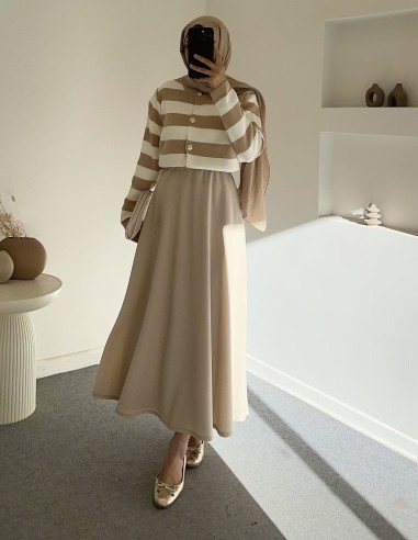 2796 çizgili hırka - Bej