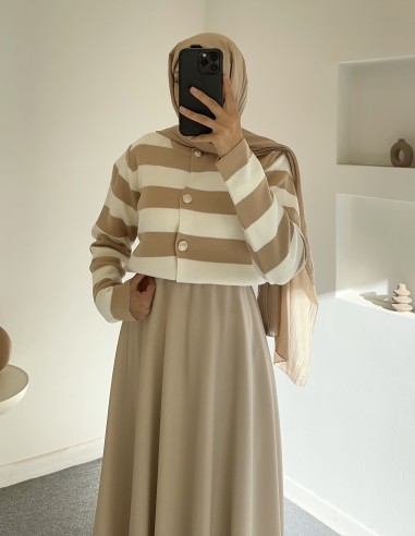 2796 çizgili hırka - Bej