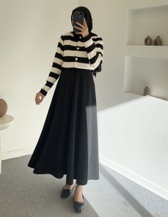 2796 çizgili hırka - Siyah