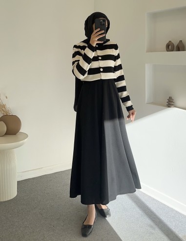 2796 çizgili hırka - Siyah