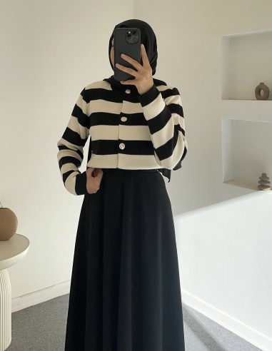 2796 çizgili hırka - Siyah