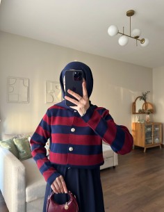 2796 çizgili hırka - Bordo 2