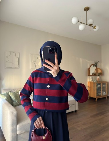 2796 çizgili hırka - Bordo