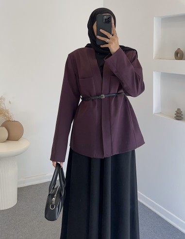 25027 kemerli ceket - bordo