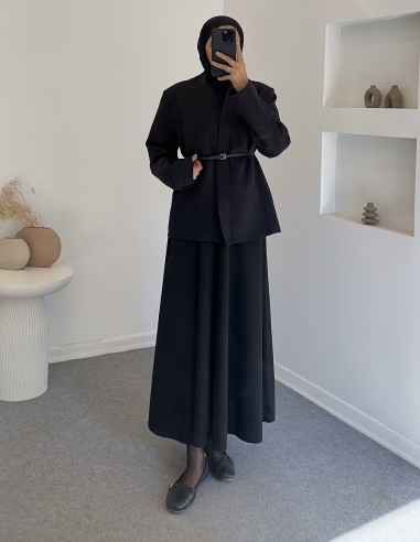 25027 kemerli ceket -Siyah