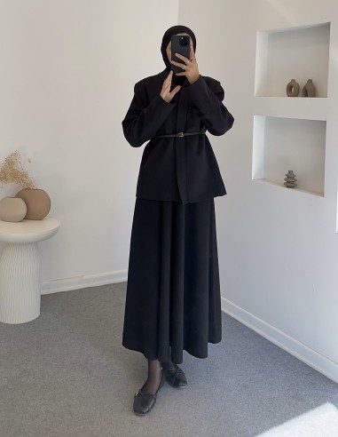 25027 kemerli ceket -Siyah