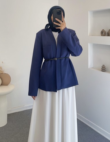 25027 kemerli ceket -Lacivert