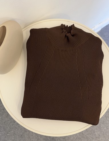 3144 balıkçı yaka bluz- Kahverengi