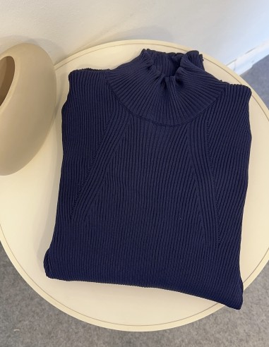 3144 balıkçı yaka bluz-Lacivert