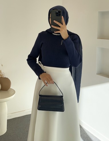 3144 balıkçı yaka bluz-Lacivert