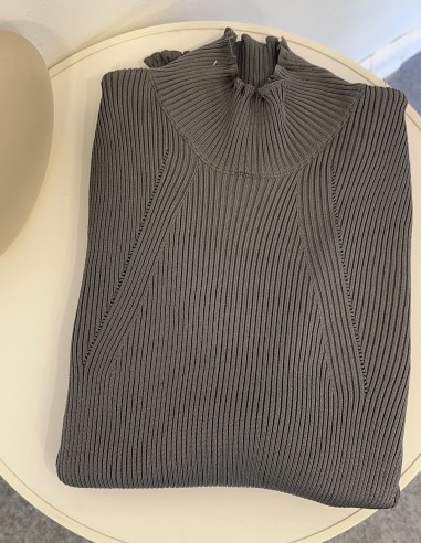 3144 balıkçı yaka bluz-Gri