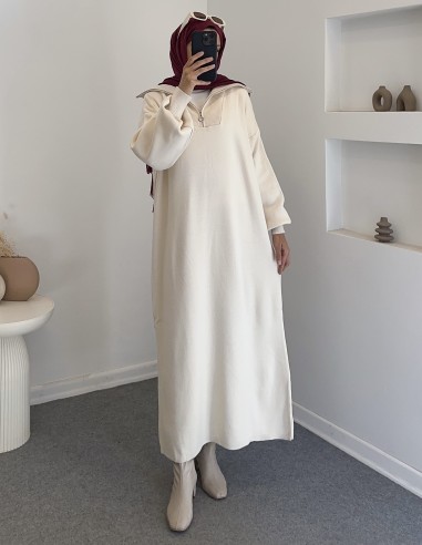 2828 fermuar detay triko elbise - taş