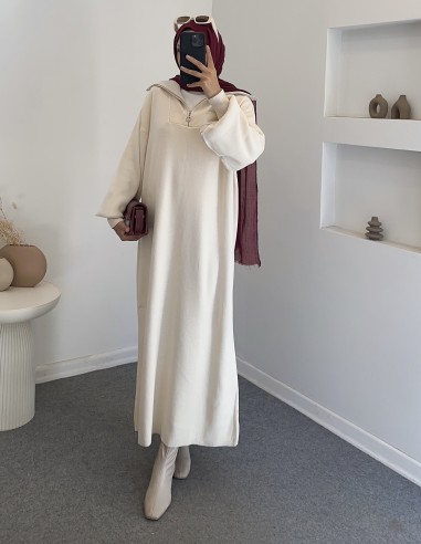 2828 fermuar detay triko elbise - taş