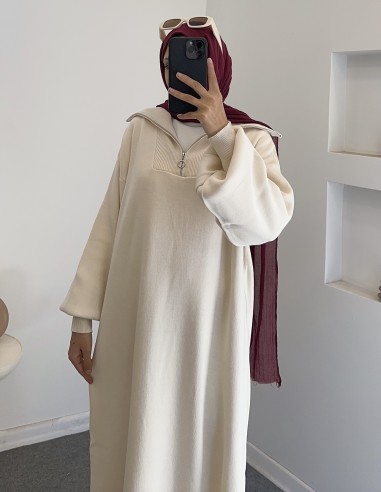 2828 fermuar detay triko elbise - taş