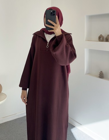 2828 fermuar detay triko elbise - bordo