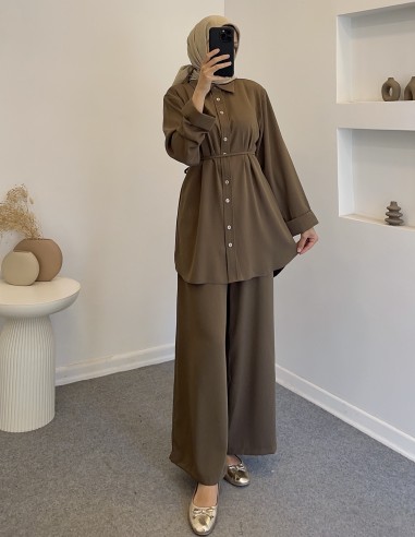 7768 pantolon takım - kahverengi