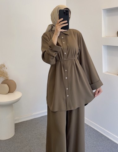 7768 pantolon takım - kahverengi