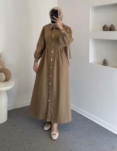 034 düğmeli kot elbise - camel