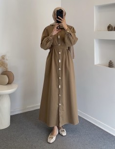 034 düğmeli kot elbise - camel 2