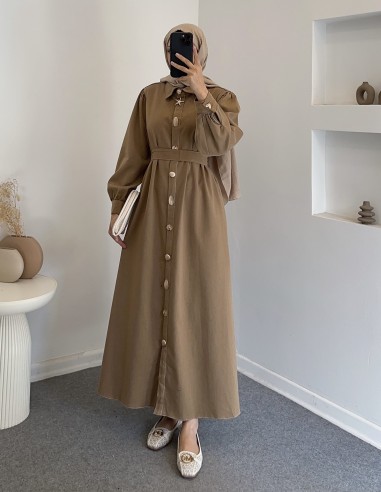 034 düğmeli kot elbise - camel