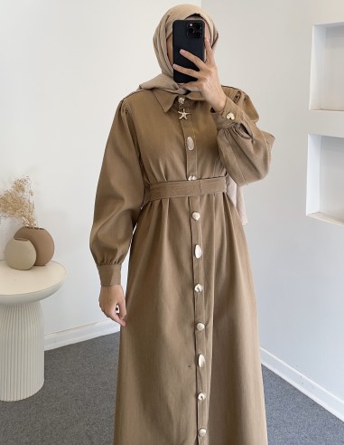 034 düğmeli kot elbise - camel