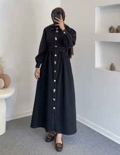 034 düğmeli kot elbise -siyah