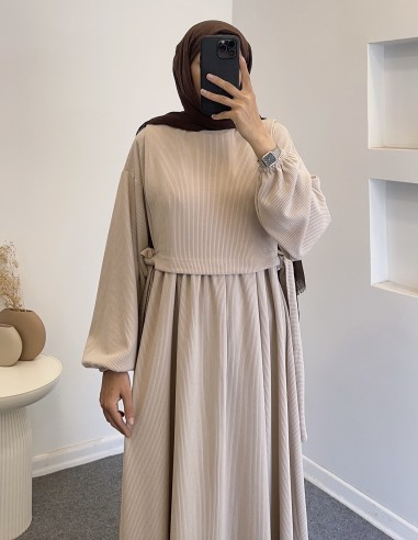 197 yanları bağlamalı triko elbise - taş