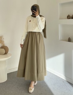 D27321 poplin etek - yeşil