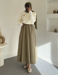 D27321 poplin etek - yeşil 2