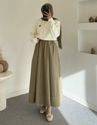 D27321 poplin etek - yeşil