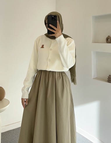 D27321 poplin etek - yeşil