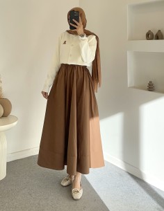 D27321 poplin etek - taba